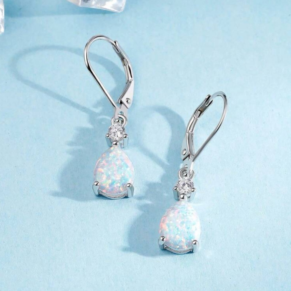 White Opal Teardrop Earrings